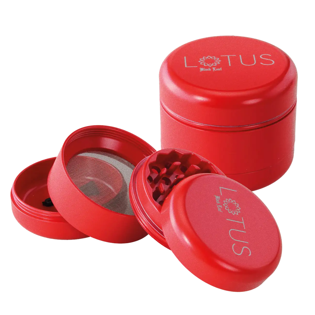 Vierteilige Kräutermühle Lotus von Black Leaf in Rot mit Keramikbeschichtung