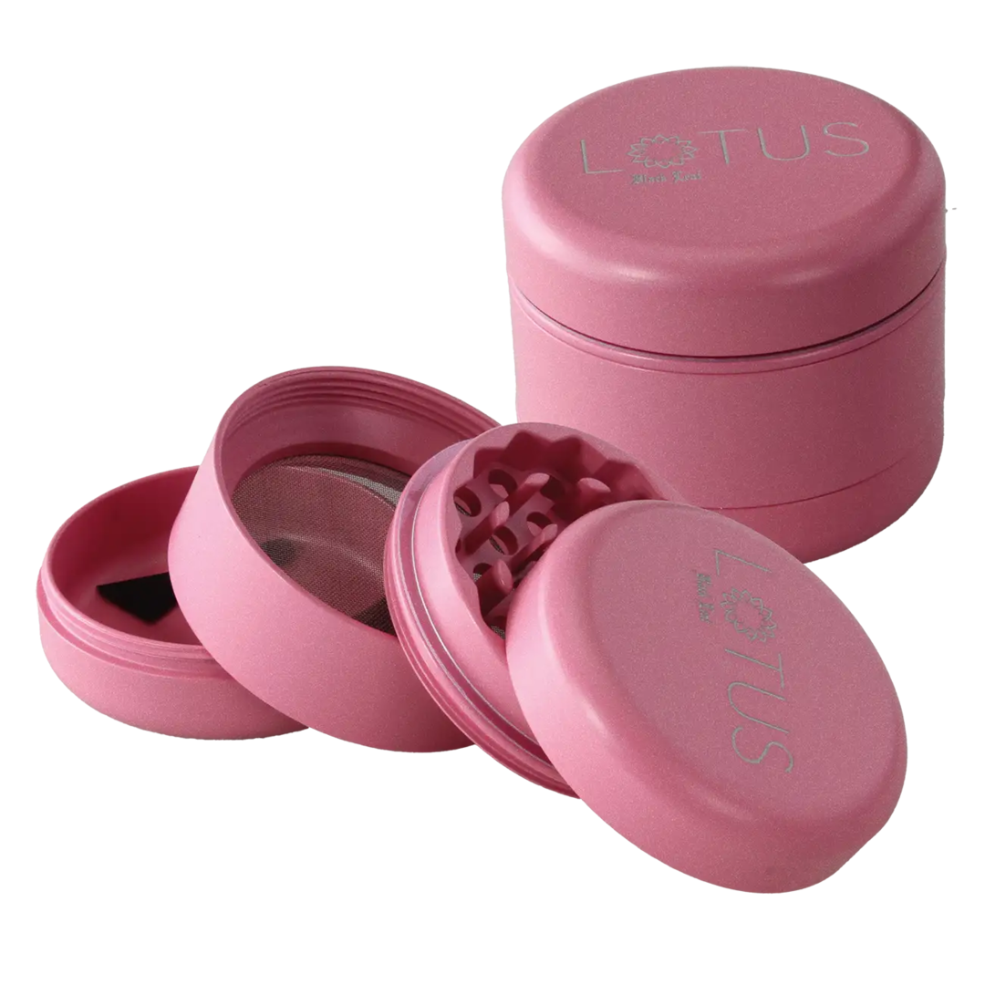 Vierteilige Kräutermühle Lotus von Black Leaf in Rosa mit Keramikbeschichtung
