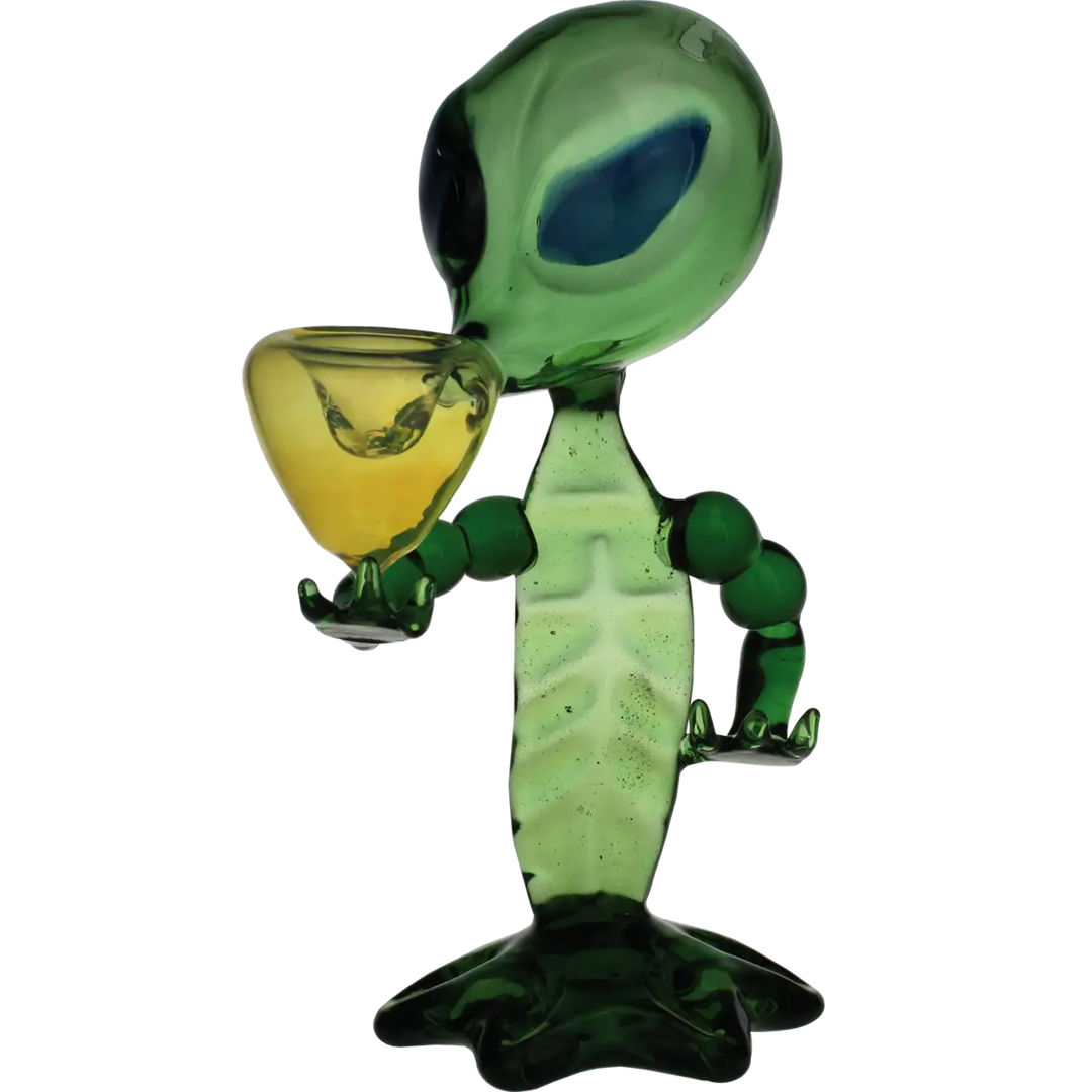 Glas-Handpfeife Alien in Grün, Blau und Gelb