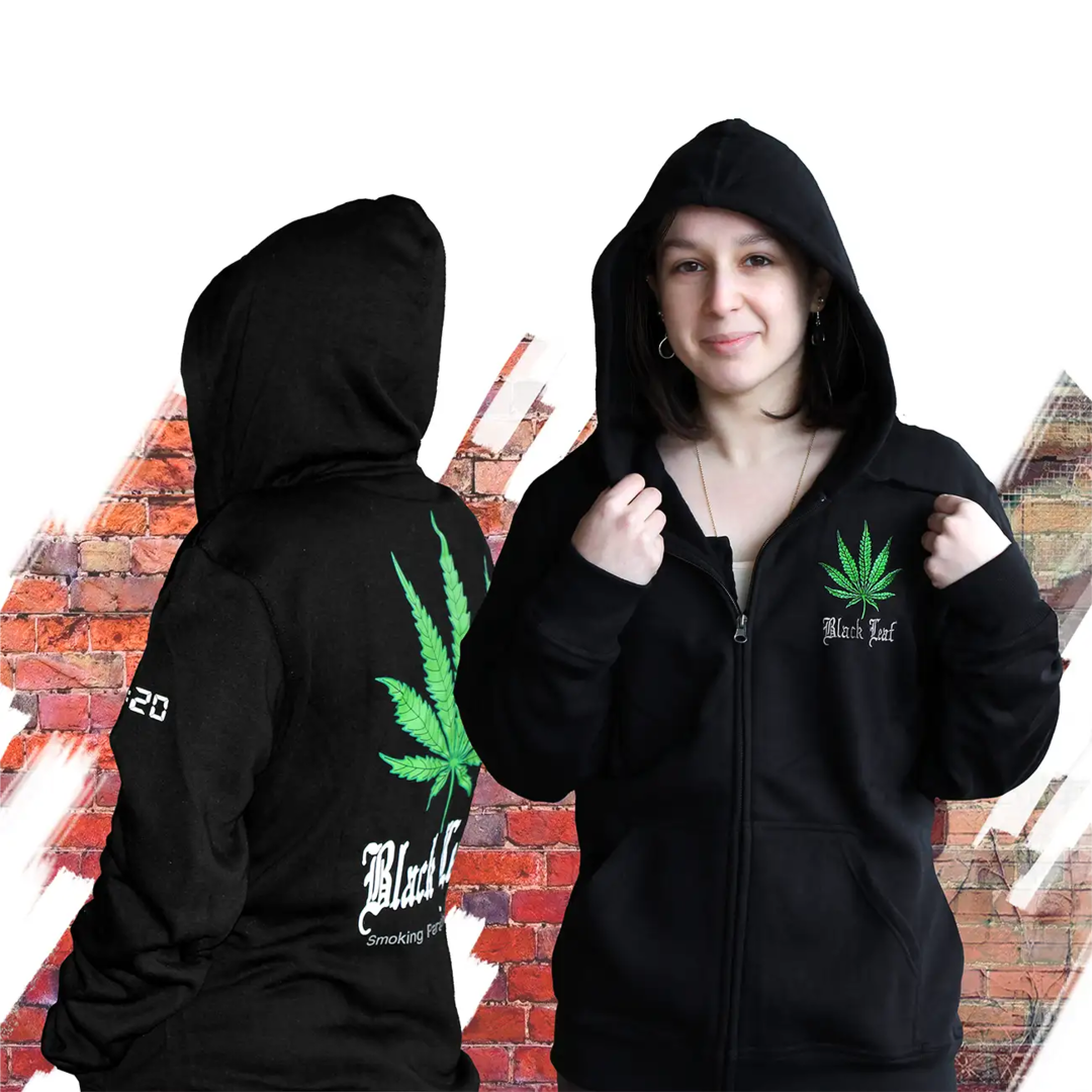 Black Leaf Hoody Kapuzenjacke in Größe M mit Reißverschluss und Logo auf Vorder- und Rückseite