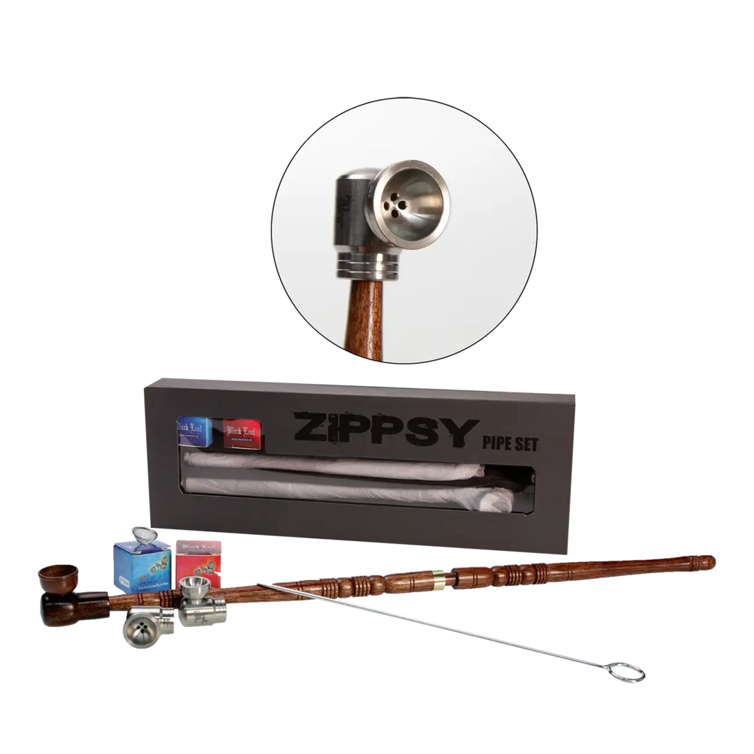 Zippsy Pipe Set mit Rosenholz-Handpfeife, Metallköpfen und Zubehör in Box