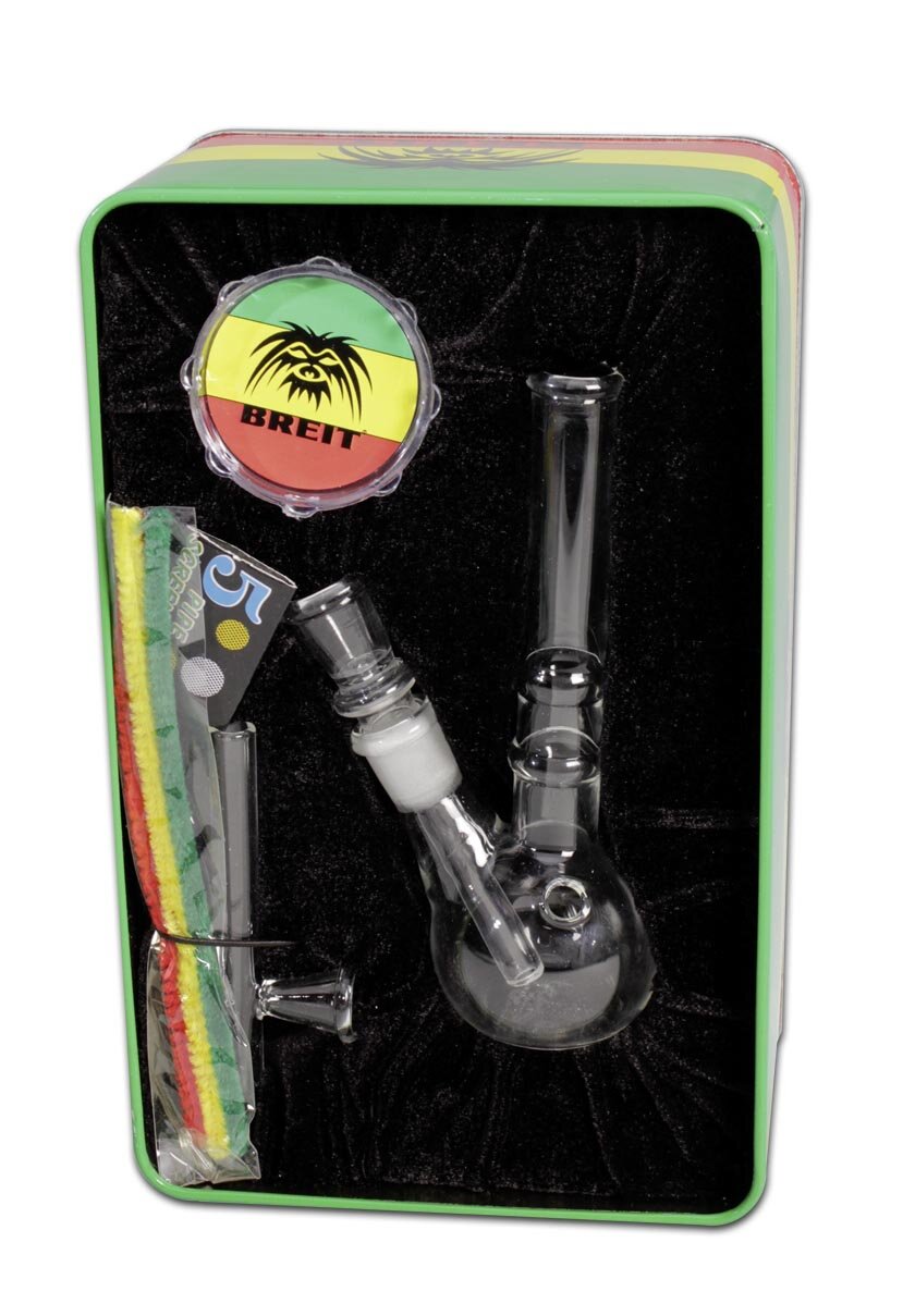BREIT Mini-Wasserpfeifen-Set in Metalldose im Rasta-Design