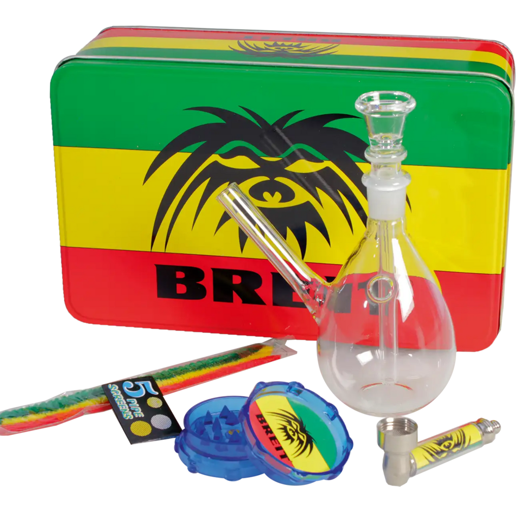 BREIT Mini-Wasserpfeifen-Set in Metalldose im Rasta-Design