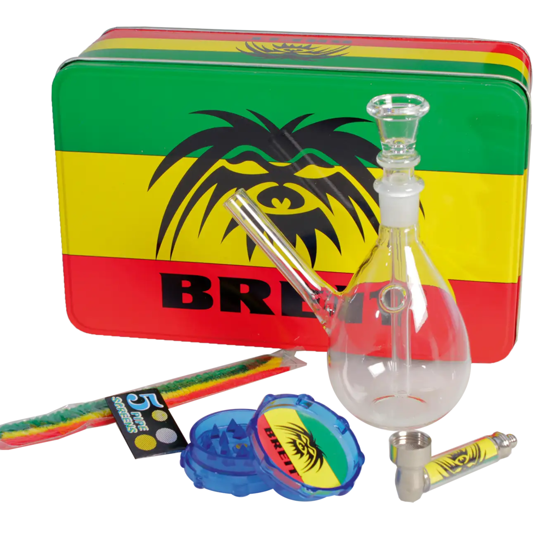 BREIT Mini-Wasserpfeifen-Set in Metalldose im Rasta-Design