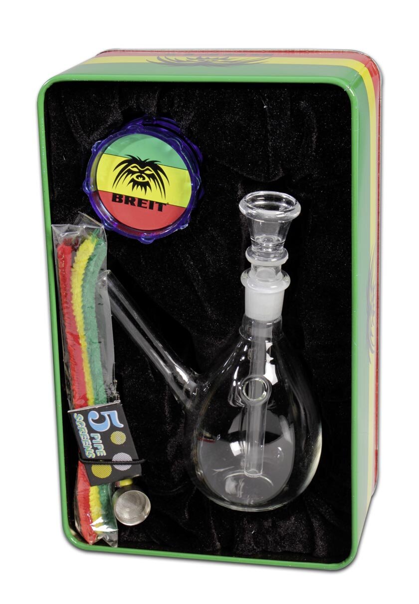 BREIT Mini-Wasserpfeifen-Set in Metalldose im Rasta-Design