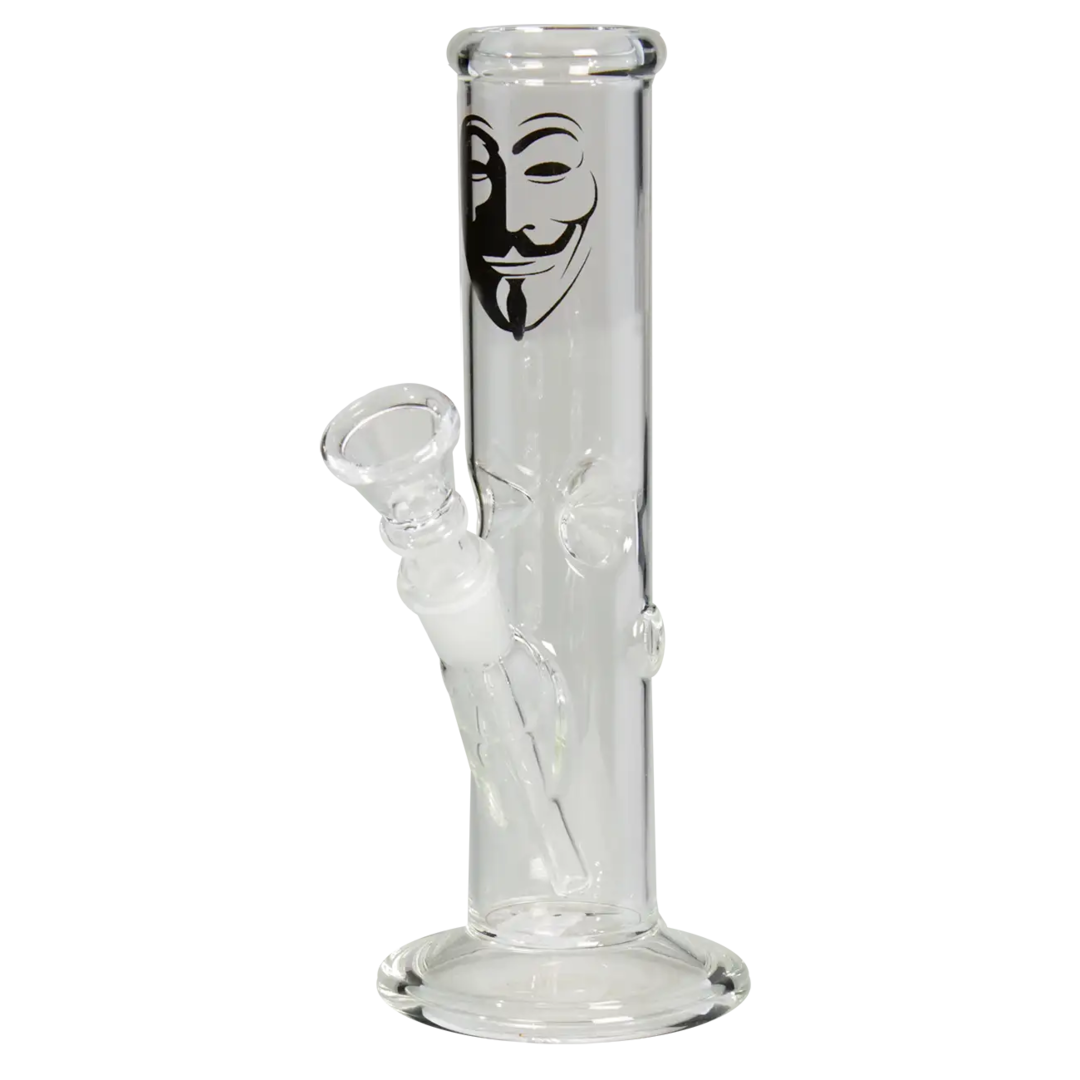 Mini-Zylinder-Wasserpfeife Ice mit ANONYMUS-Motiv aus Borosilikatglas