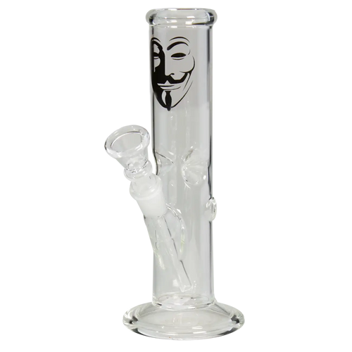 Mini-Zylinder-Wasserpfeife Ice mit ANONYMUS-Motiv aus Borosilikatglas