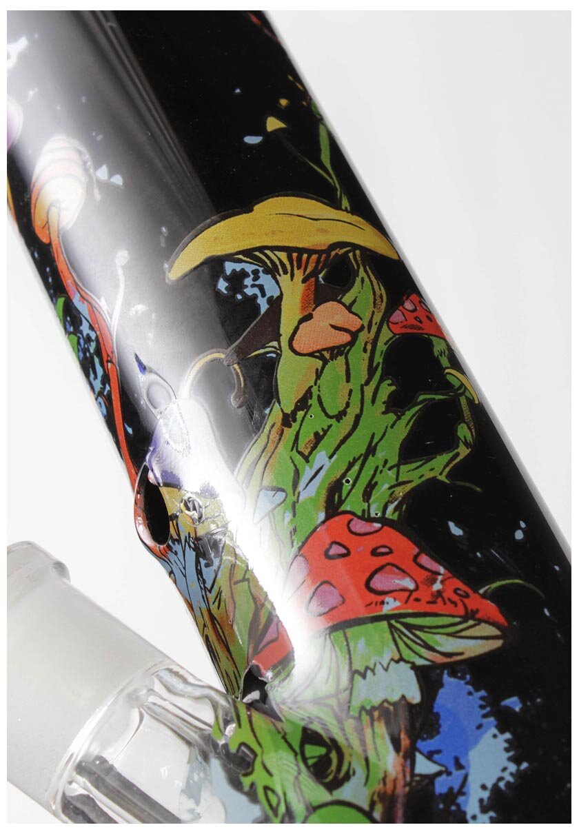 Black Leaf Mushroom Tree Glas-Wasserpfeife B-Qualität mit All-Over-Print, 455 mm hoch