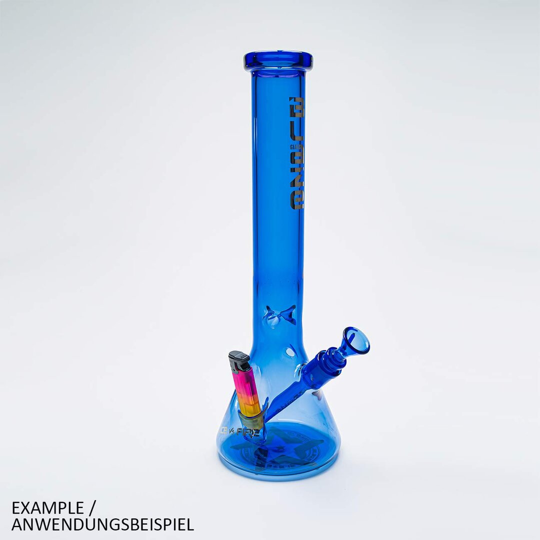 Blaze Ice vs. Fire Beaker-Wasserpfeife aus blauem Glas mit Feuerzeugfach, 400 mm hoch