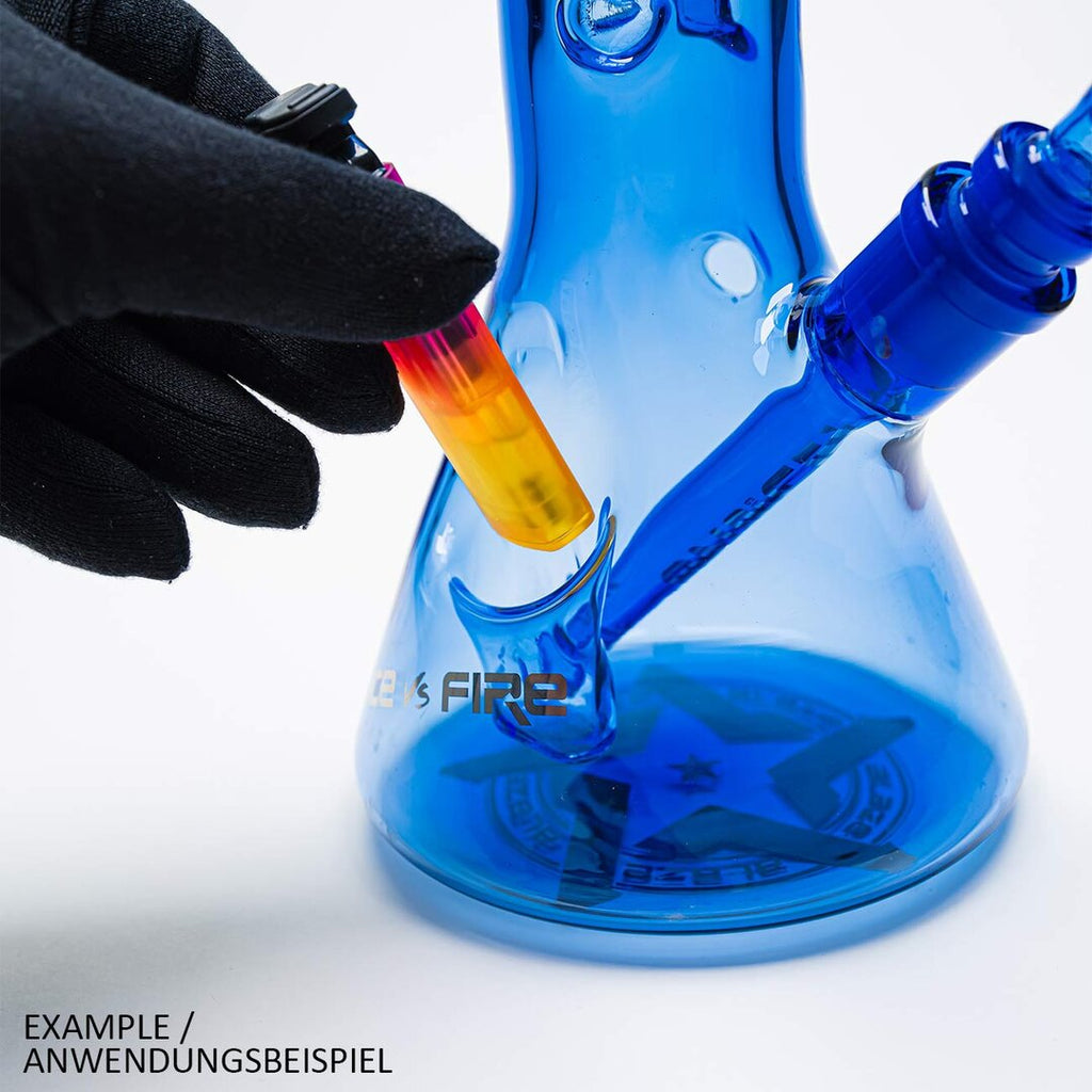 Blaze Ice vs. Fire Beaker-Wasserpfeife aus blauem Glas mit Feuerzeugfach, 400 mm hoch