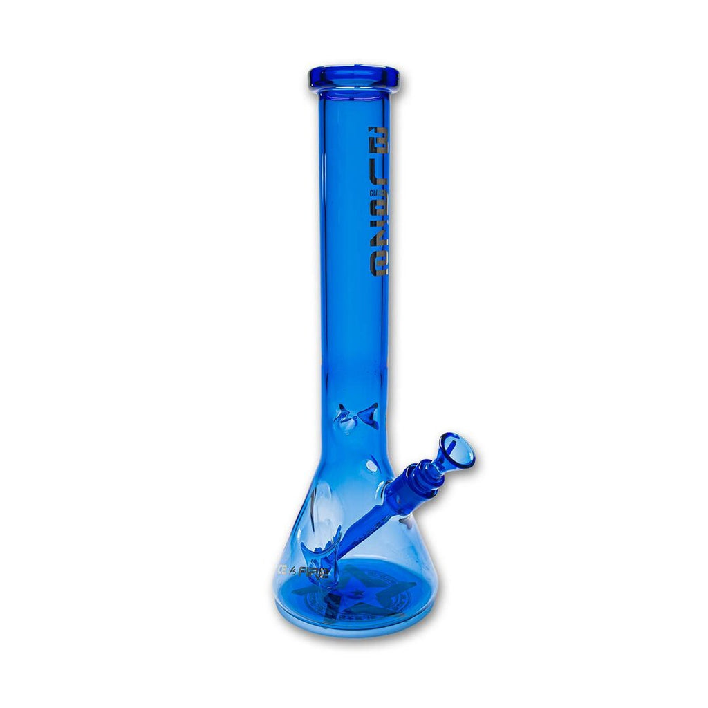 Blaze Ice vs. Fire Beaker-Wasserpfeife aus blauem Glas mit Feuerzeugfach, 400 mm hoch