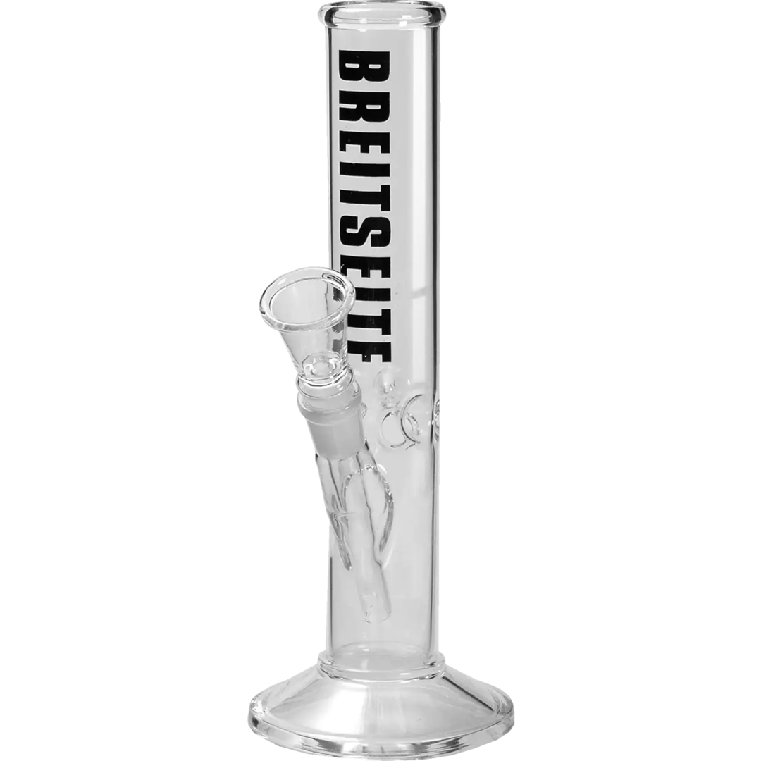 BREITSEITE Zylinder-Glas-Wasserpfeife mit Icedornen und schwarzem Schriftzug
