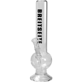 Breitseite Glas-Wasserpfeife mit schwarzem Schriftzug auf dem Ansatzrohr, 400 mm hoch