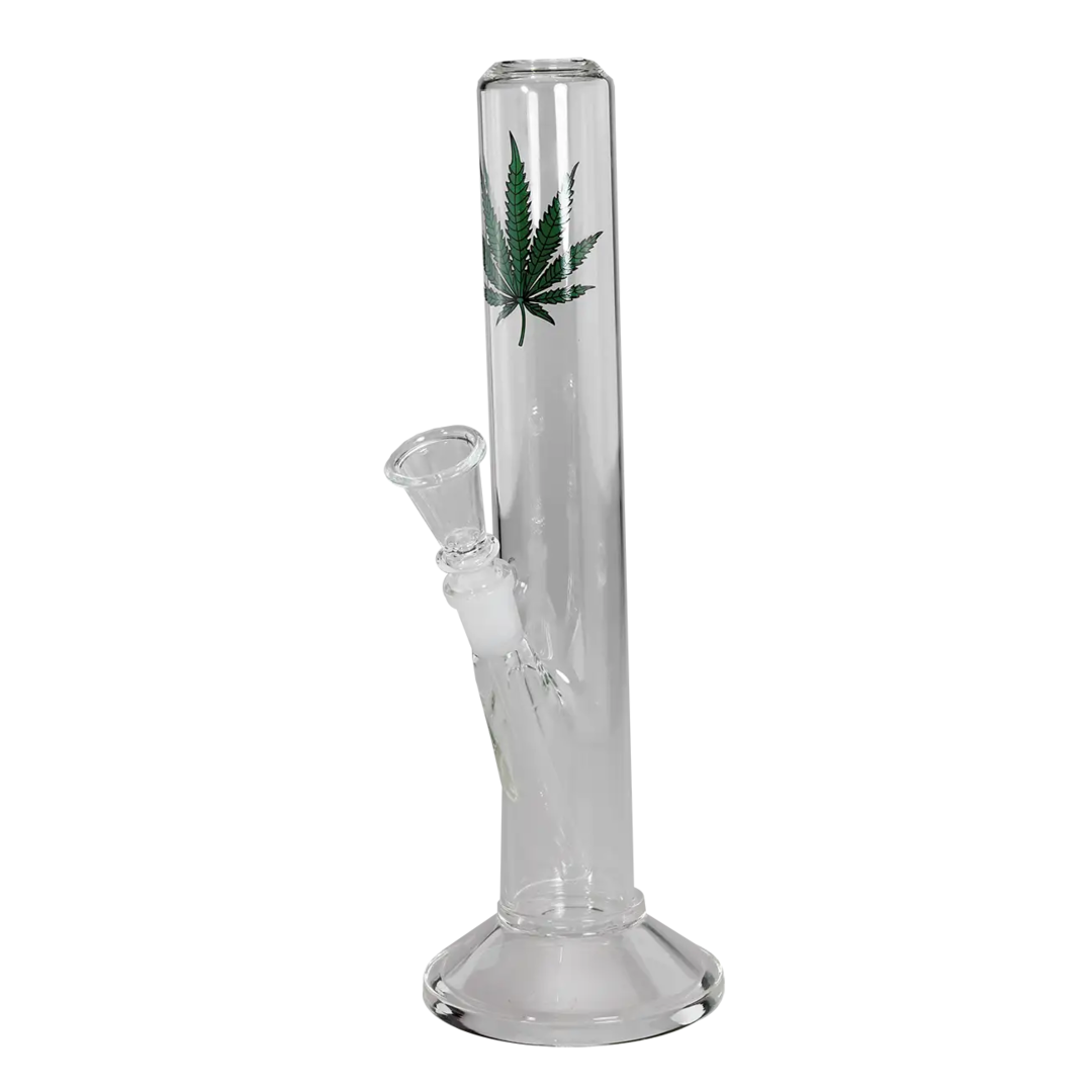 BREITSEITE Glas-Wasserpfeife mit Blattmotiv und festem Kopf, Höhe 350 mm