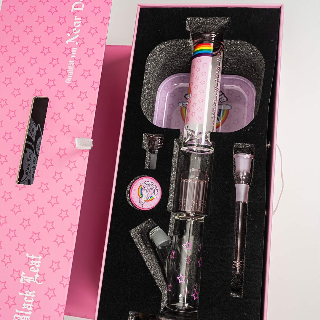 Black Leaf Zylinder-Glas-Wasserpfeife in Rosa im Koffer-Set