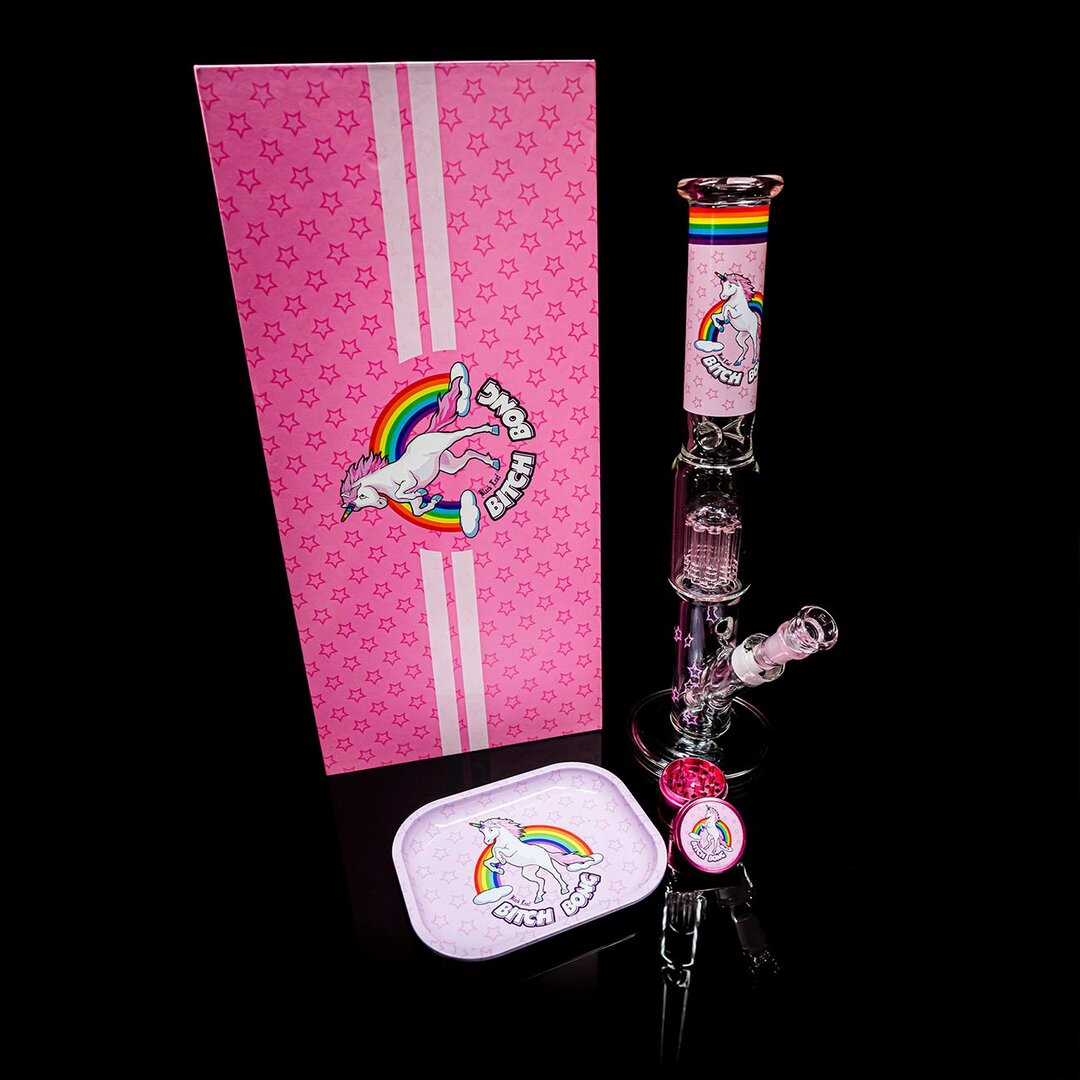 Black Leaf Zylinder-Glas-Wasserpfeife in Rosa im Koffer-Set