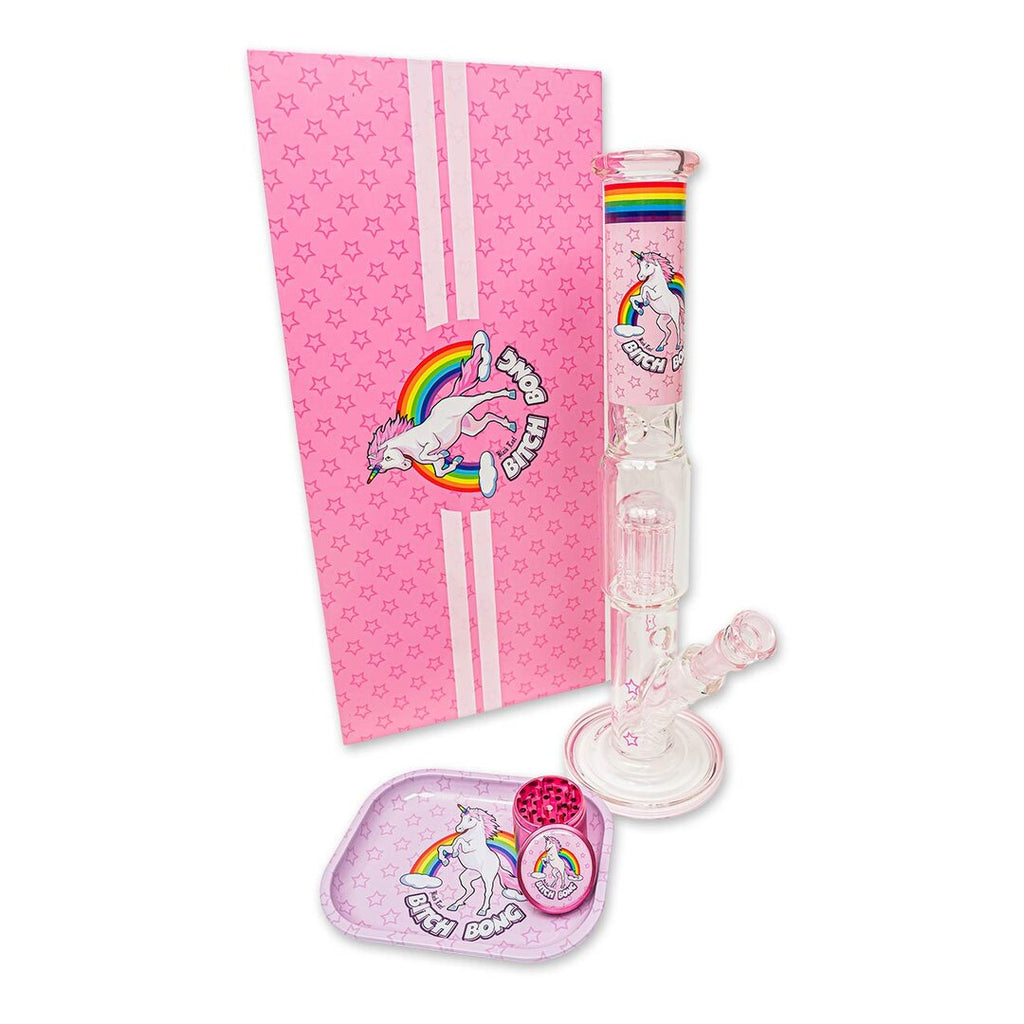 Black Leaf Zylinder-Glas-Wasserpfeife in Rosa im Koffer-Set