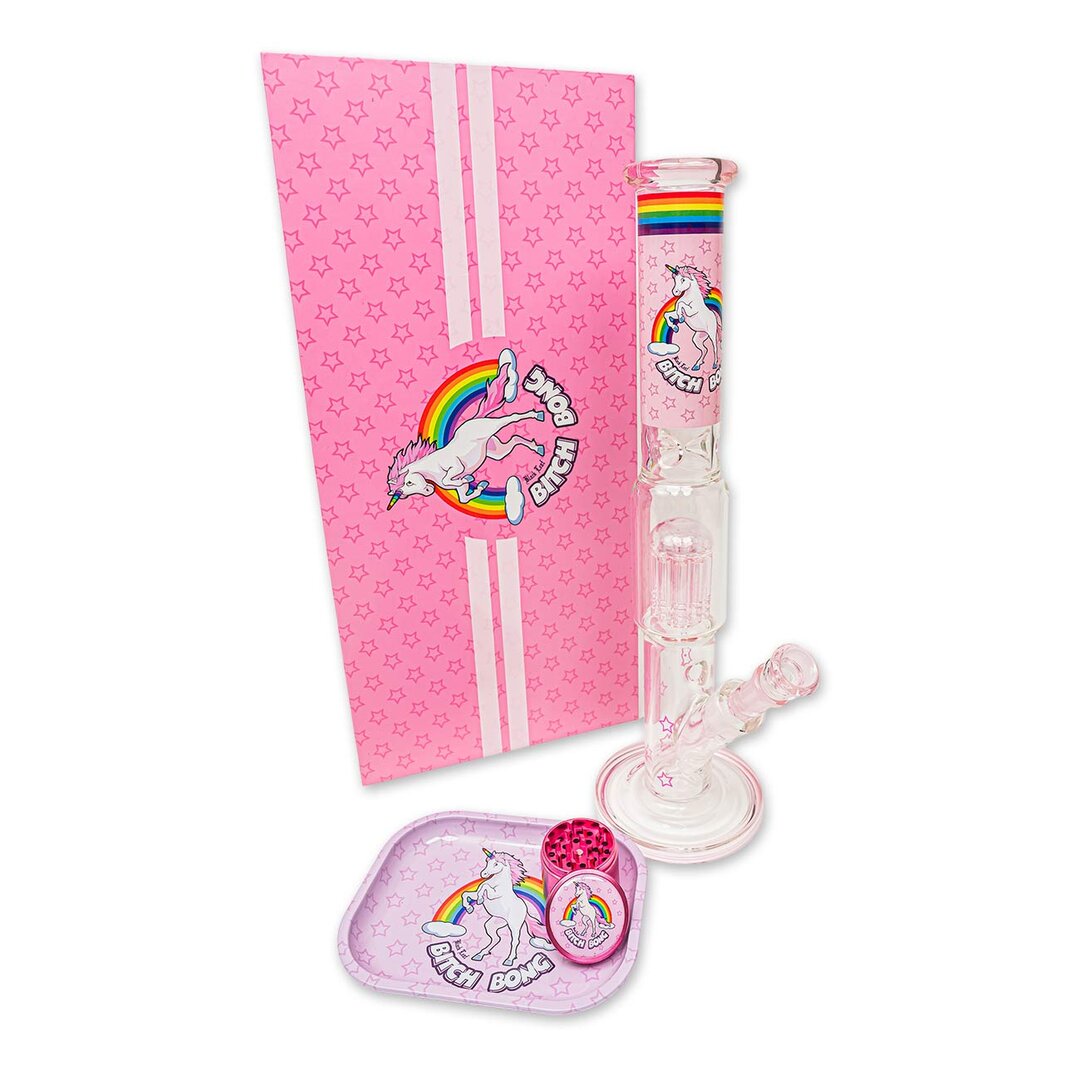 Black Leaf Zylinder-Glas-Wasserpfeife in Rosa im Koffer-Set