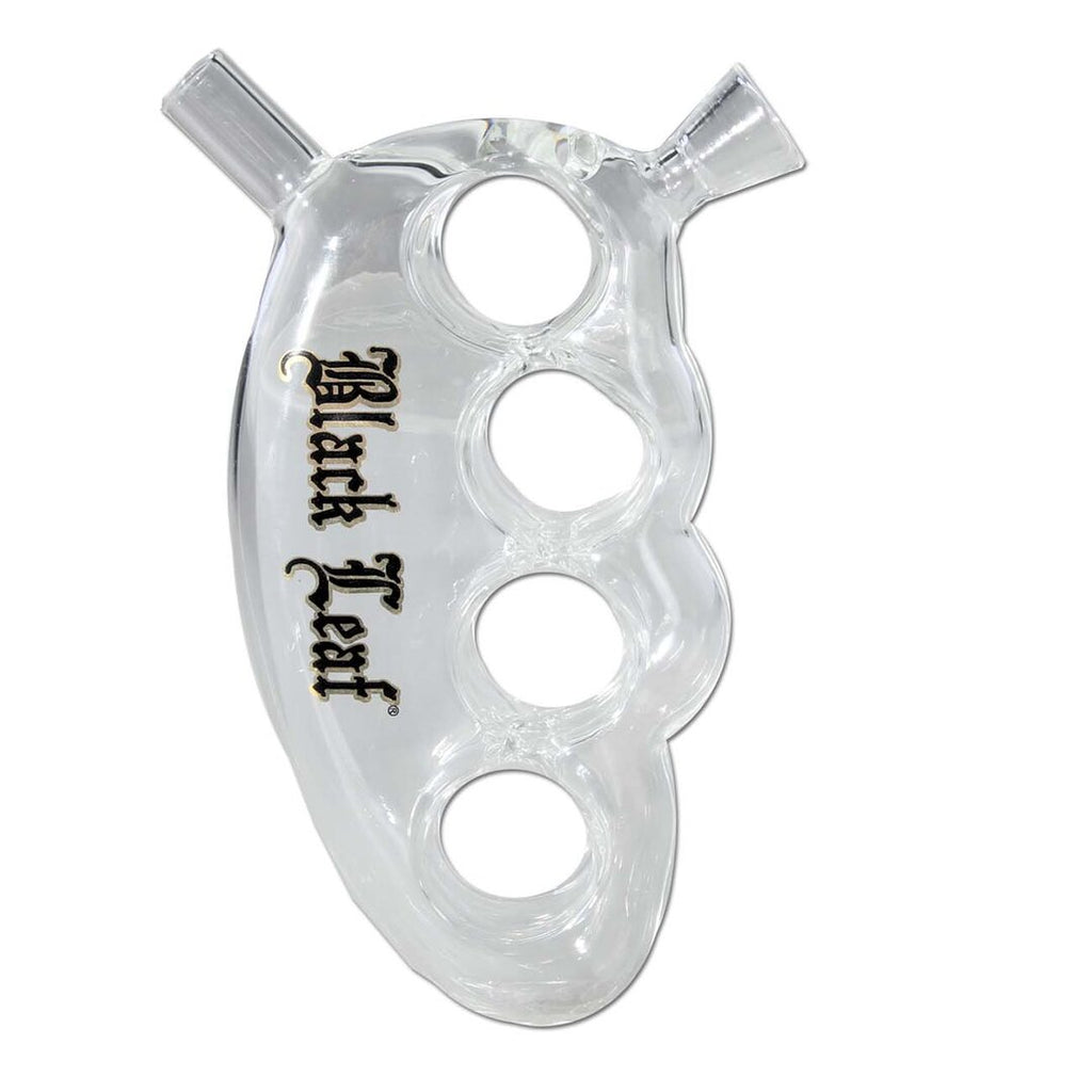 Black Leaf Knuckle-Duster Handpfeife aus Borosilikatglas in Metalldose