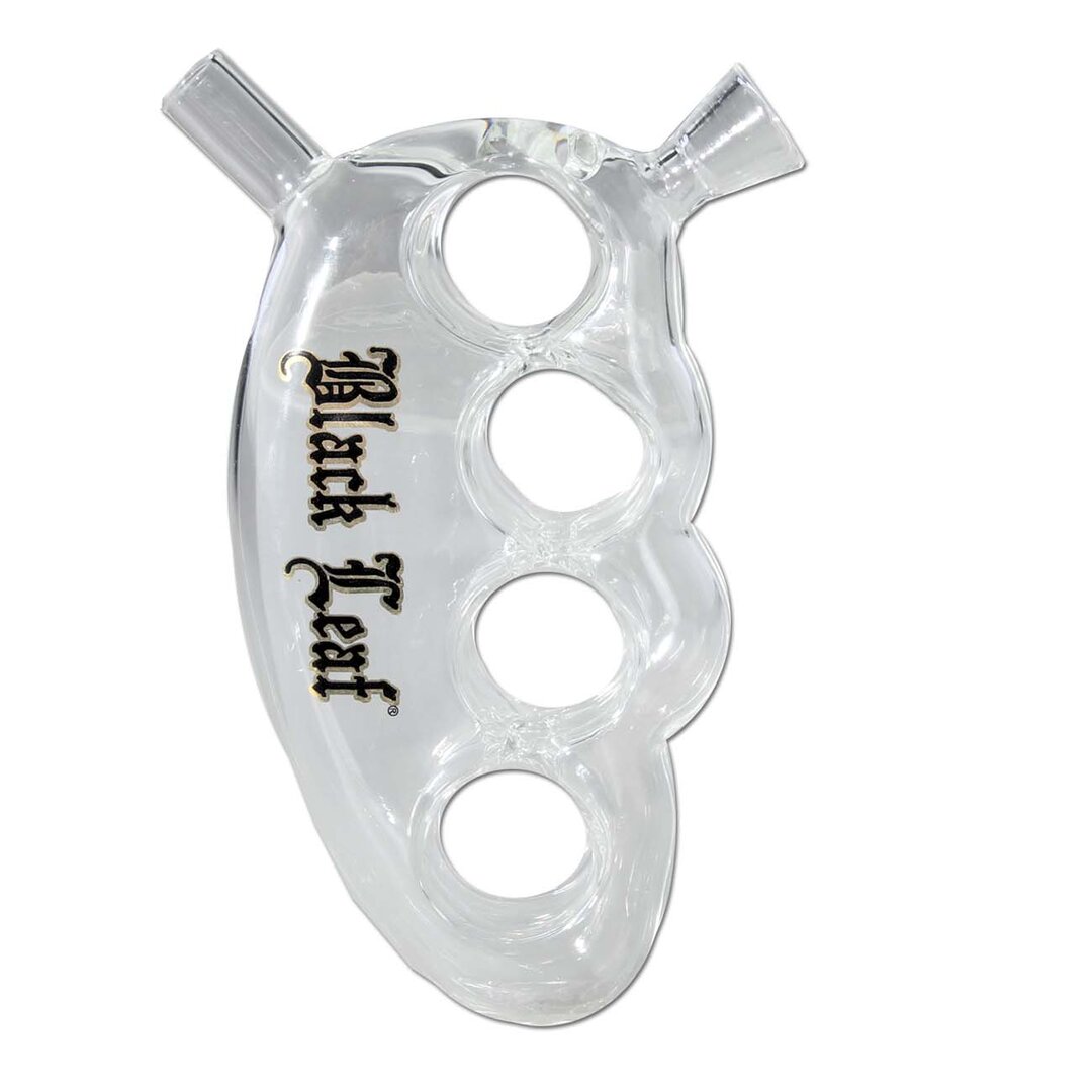 Black Leaf Knuckle-Duster Handpfeife aus Borosilikatglas in Metalldose