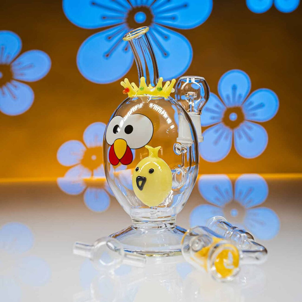 Black Leaf King Egg Glas-Wasserpfeife im Huhn-und-Ei-Design mit Perkolator und Quarzschale