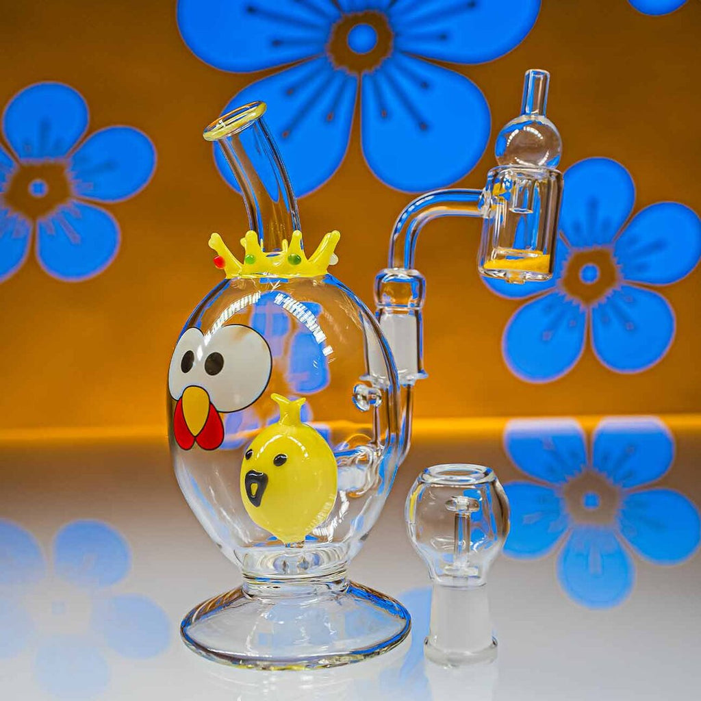 Black Leaf King Egg Glas-Wasserpfeife im Huhn-und-Ei-Design mit Perkolator und Quarzschale