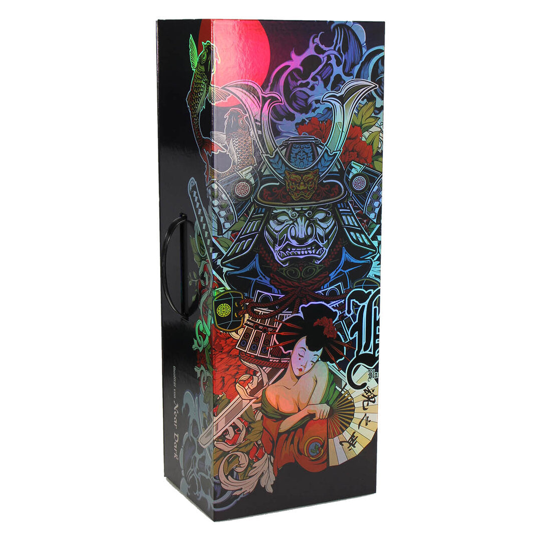 Black Leaf Zylinder-Glas-Wasserpfeife Ronin & Geisha im Metallic-Print