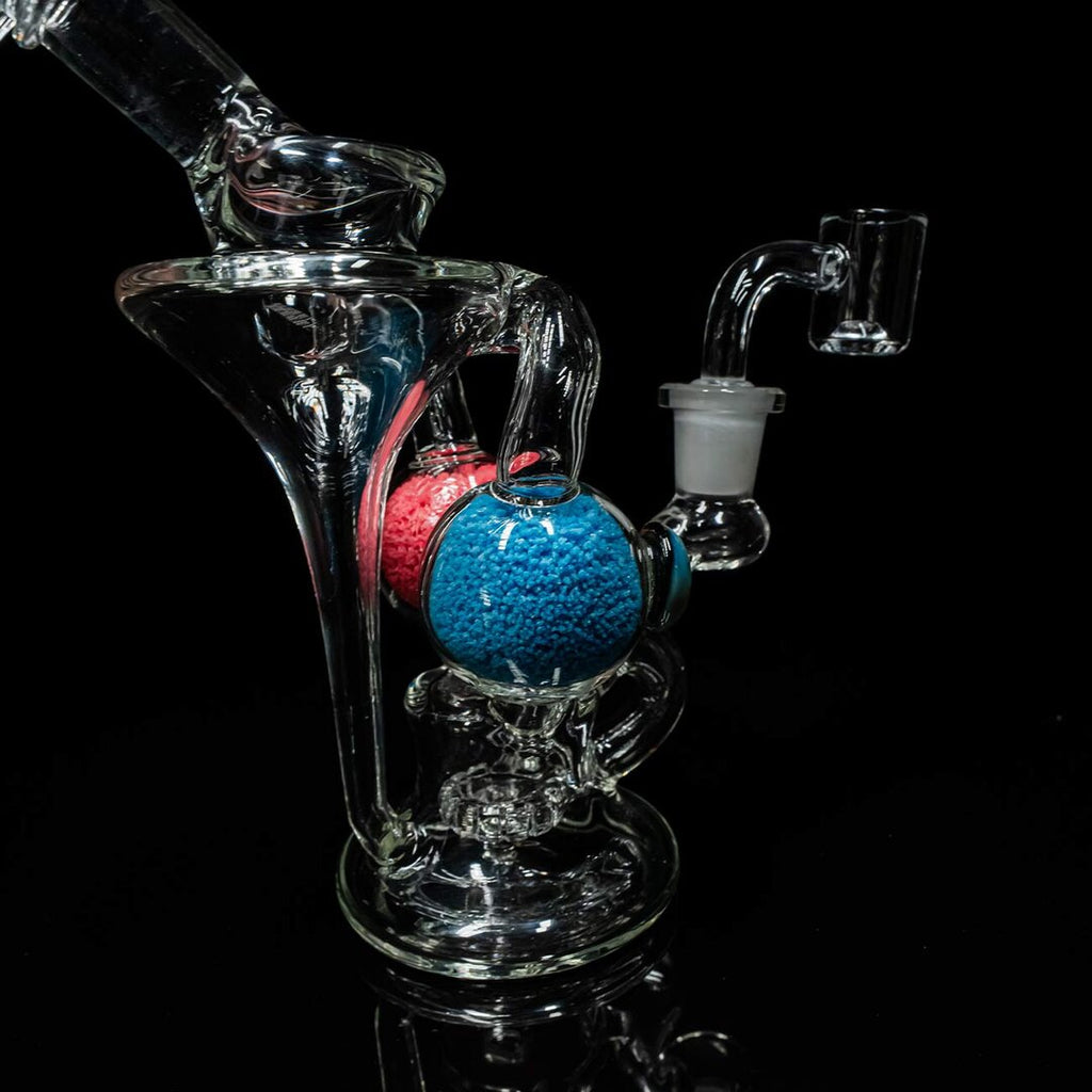 Black Leaf Recycler-Wasserpfeife in Rot und Blau mit leuchtendem Granulat