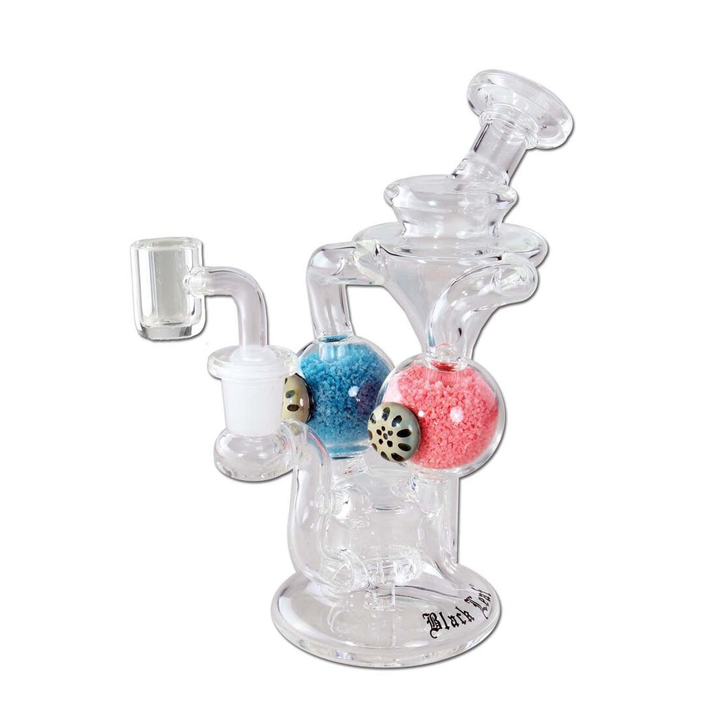 Black Leaf Recycler-Wasserpfeife in Rot und Blau mit leuchtendem Granulat