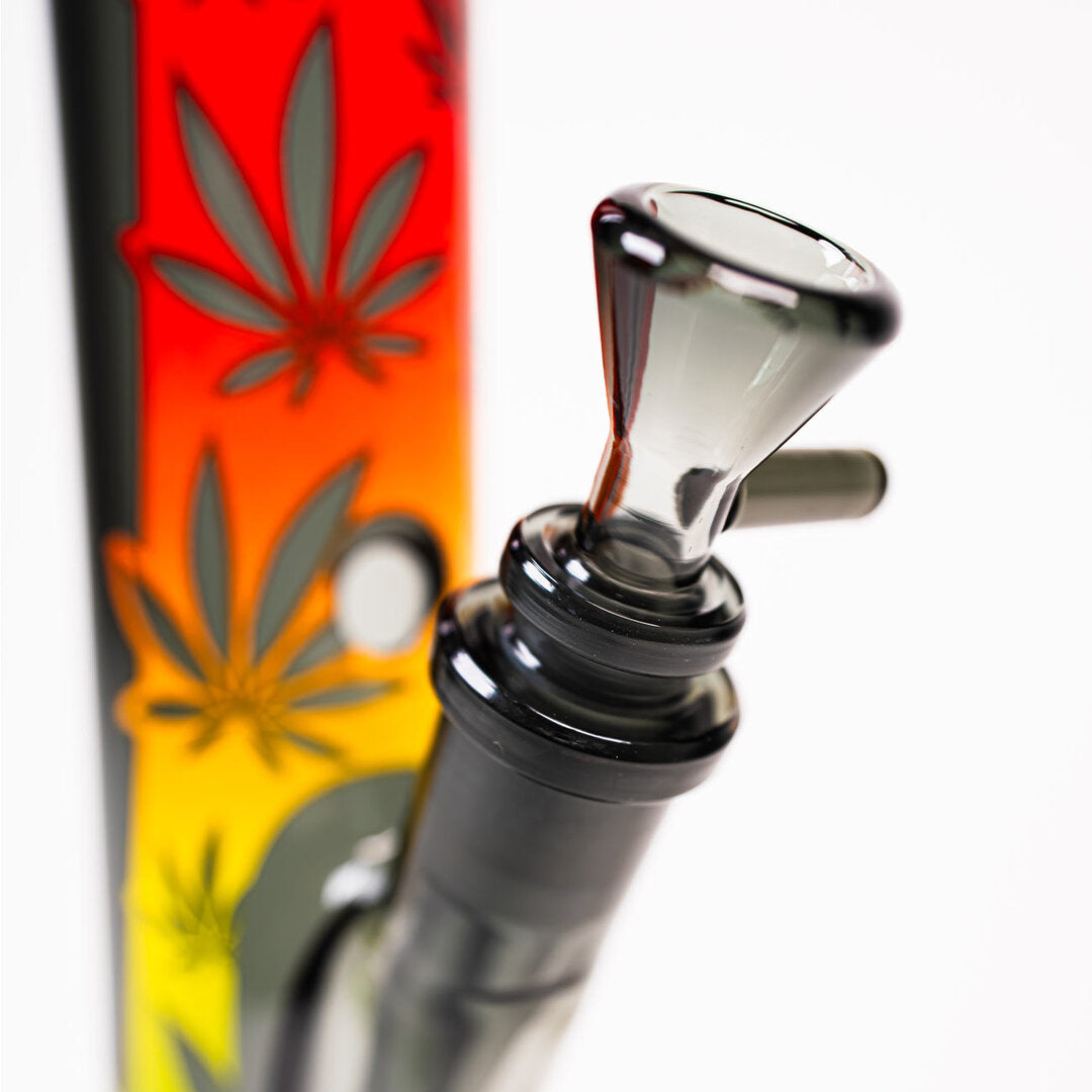 FIRE-FLOW X Black Leaf Zylinder-Wasserpfeife mit UFO-Motiv auf schwarzem Glas