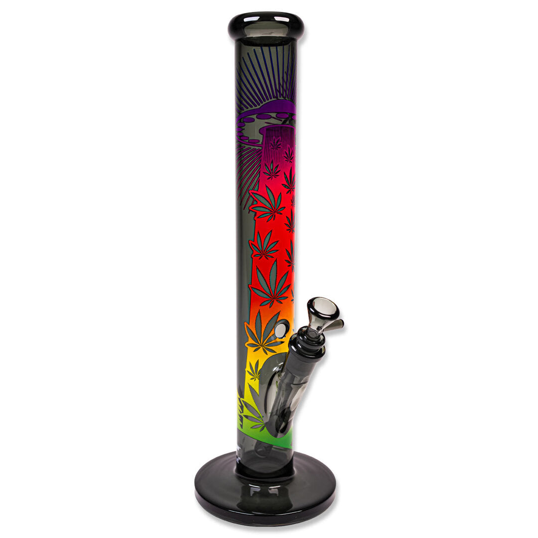 FIRE-FLOW X Black Leaf Zylinder-Wasserpfeife mit UFO-Motiv auf schwarzem Glas