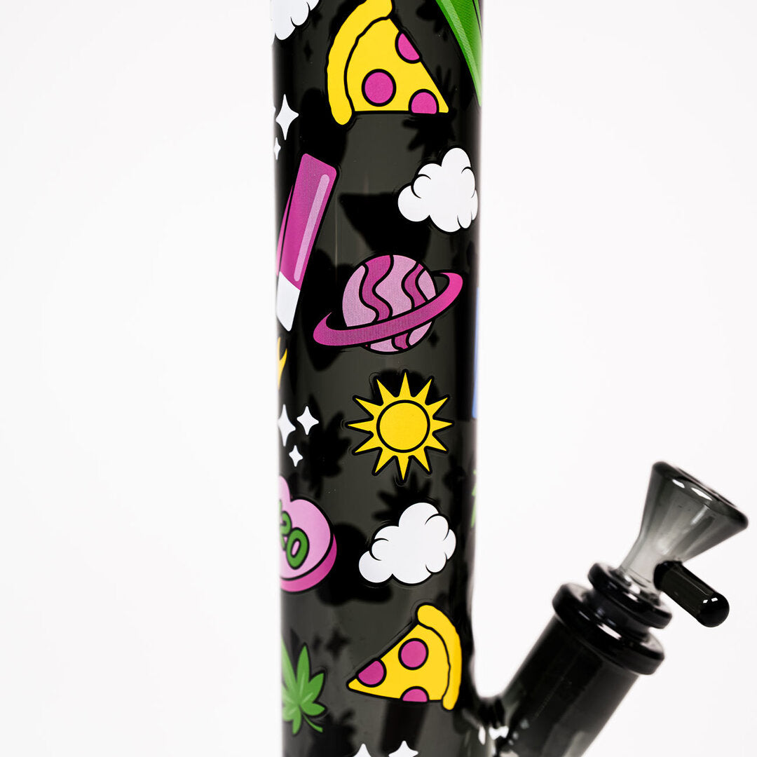 FIRE-FLOW X Black Leaf Zylinder-Wasserpfeife aus grauem Glas mit Clipper-Motiv