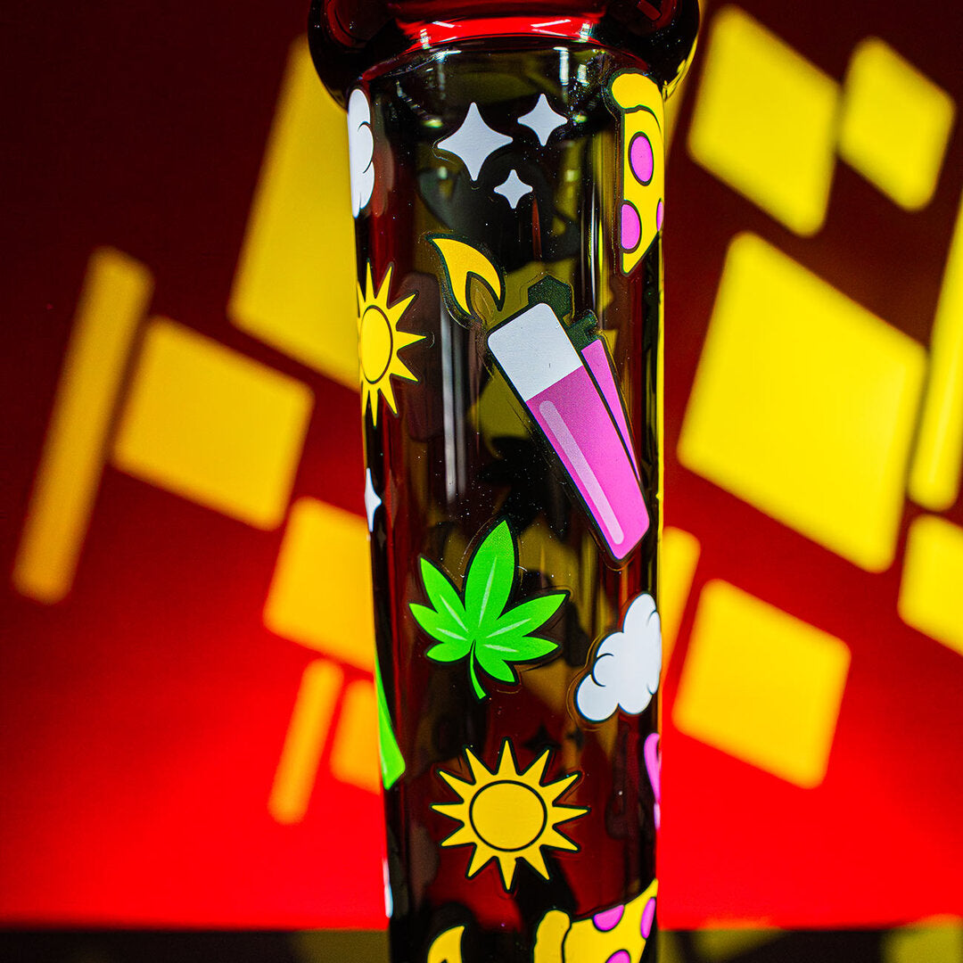 FIRE-FLOW X Black Leaf Zylinder-Wasserpfeife aus grauem Glas mit Clipper-Motiv