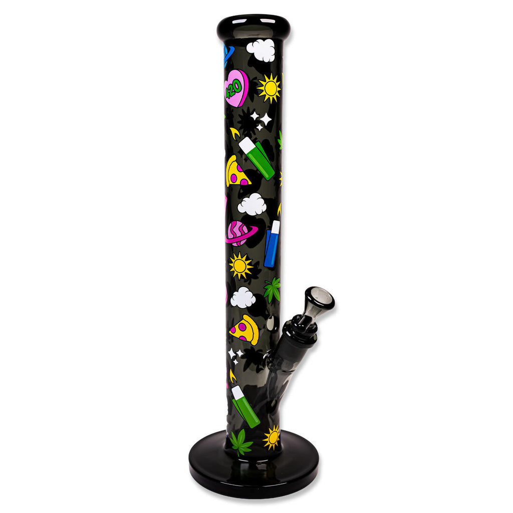 FIRE-FLOW X Black Leaf Zylinder-Wasserpfeife aus grauem Glas mit Clipper-Motiv