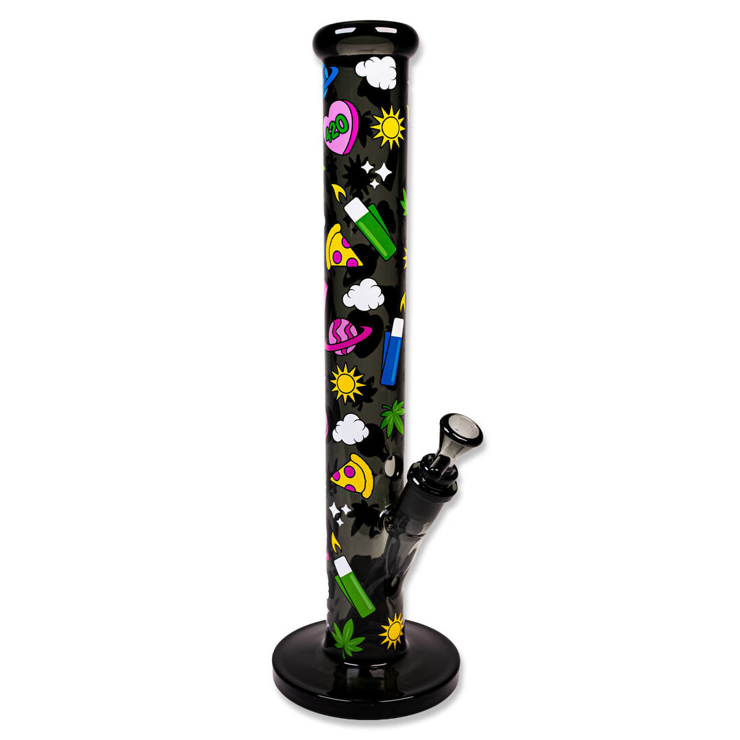 FIRE-FLOW X Black Leaf Zylinder-Wasserpfeife aus grauem Glas mit Clipper-Motiv