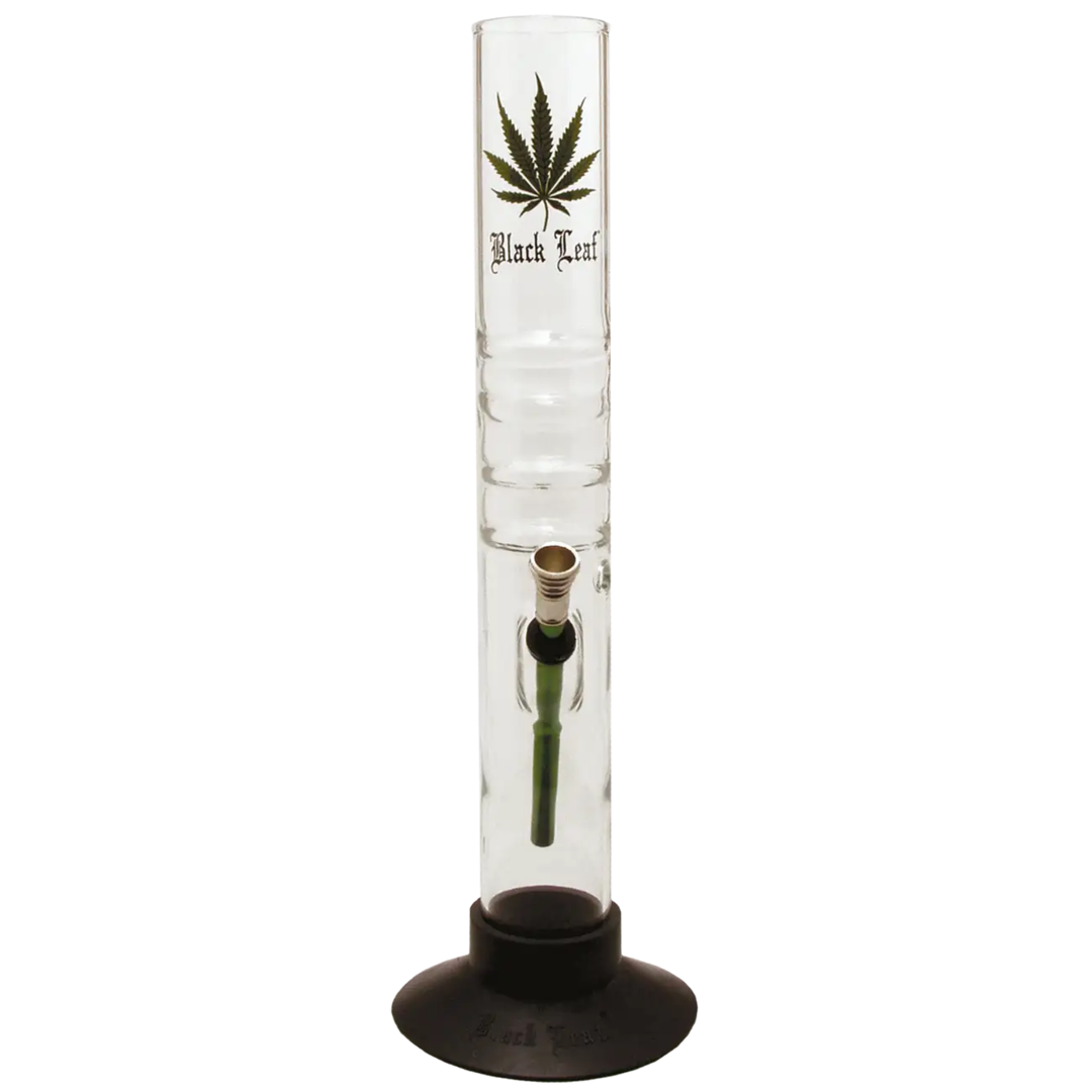 Black Leaf Zylinder-Glas-Wasserpfeife aus Borosilikatglas mit Blattmotiv
