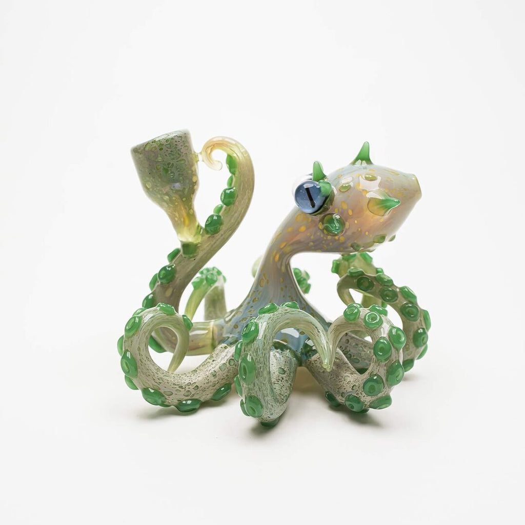 Oktopus-Glas-Wasserpfeife I in Grün mit Farbverlauf