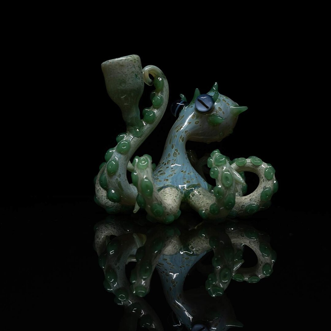 Oktopus-Glas-Wasserpfeife I in Grün mit Farbverlauf